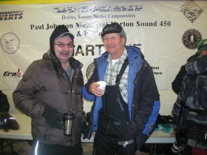 Harry Johnson, jr, and brother Middy initiated the Paul Johnson memorial to honor their brother. Pictured also Dave Olson, Honorary Musher and friend to many on the coast.
