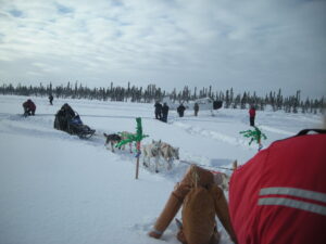 Jim on sit down sled, arrives Cripple in 1st to the halfway check point