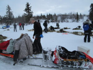 jeff king sled in Rainy with seat and cooker mounted on runners